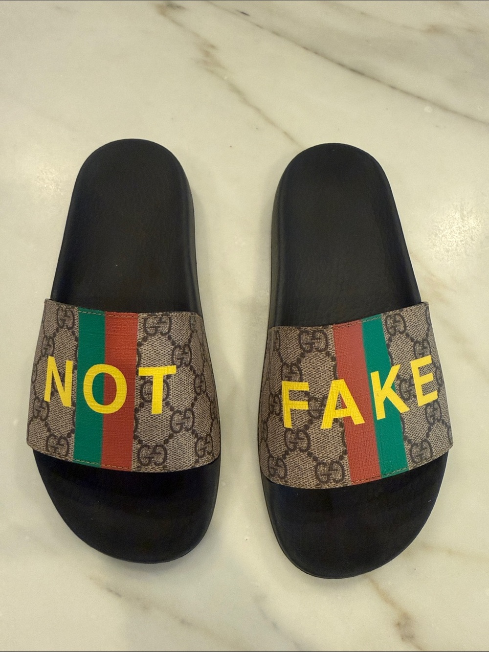 Gucci Brown/Green/Red 'NOT FAKE' GG Slide Sandals
